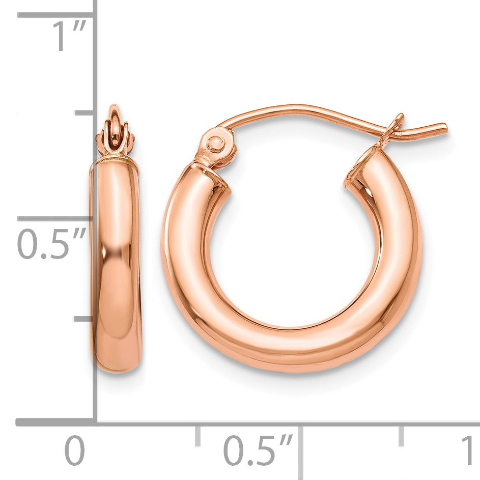 14k Rose Gold 3x16mm Polished Lightweight Tube Hoop Earrings