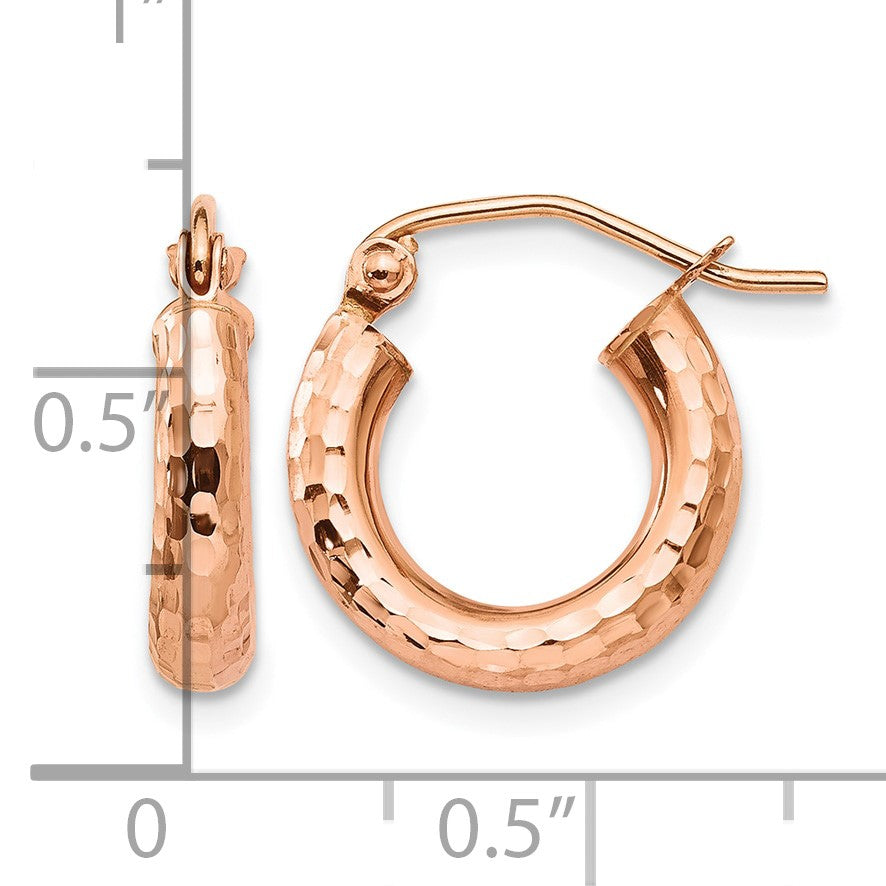 14k Rose Gold 3.25x14mm Polished Lightweight Diamond-cut Tube Hoop Earrings