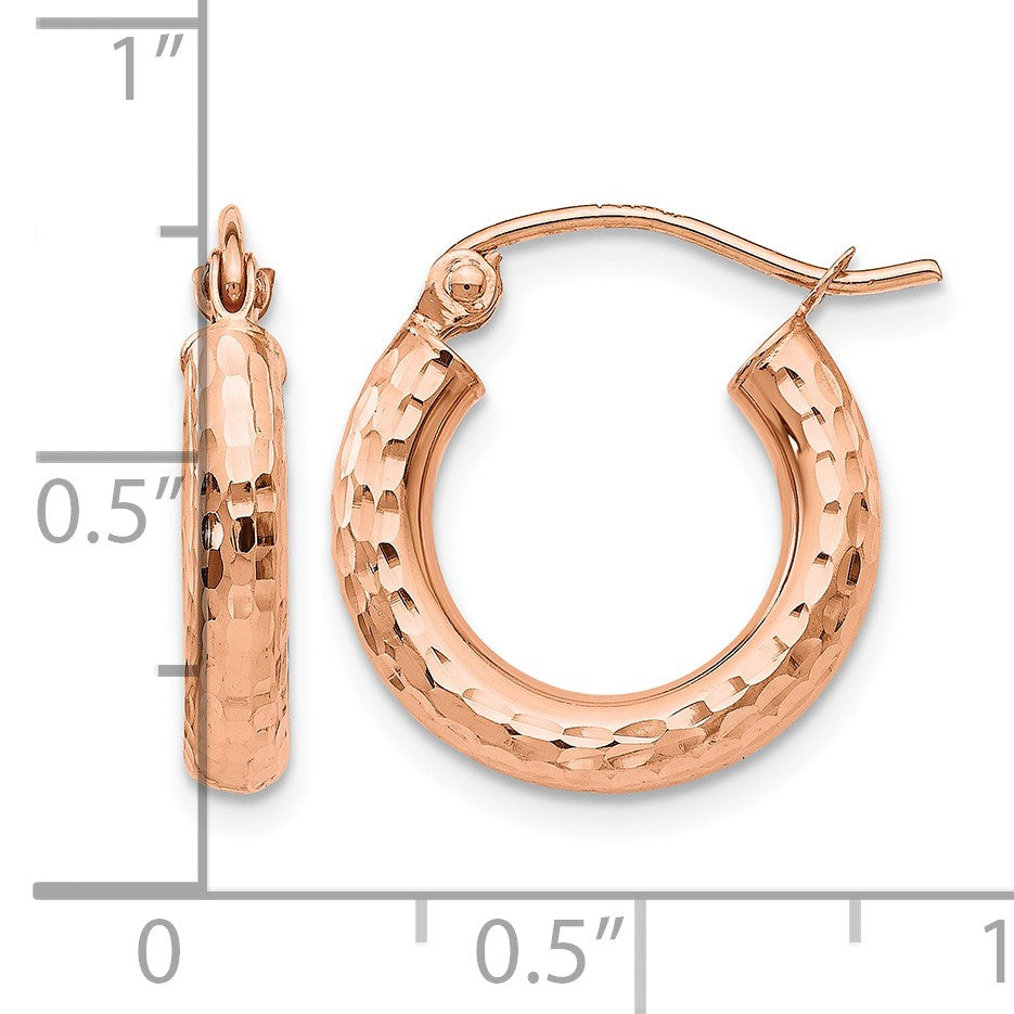 14k Rose Gold 3x16mm Polished Lightweight Diamond-cut Tube Hoop Earrings