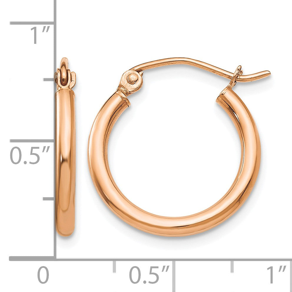 14k Rose Gold 2.5x17mm Polished Lightweight Tube Hoop Earrings