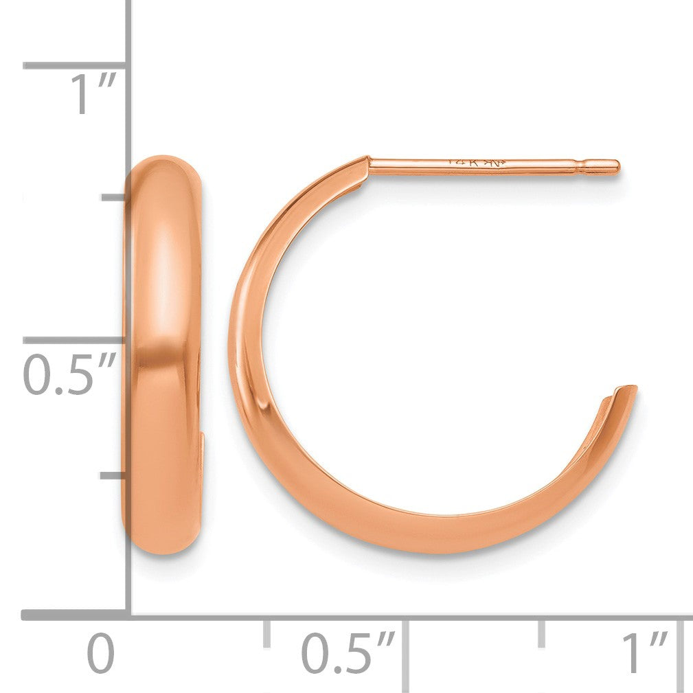 14k Rose Gold 3.5x17mm Polished J-Hoop Post Earrings