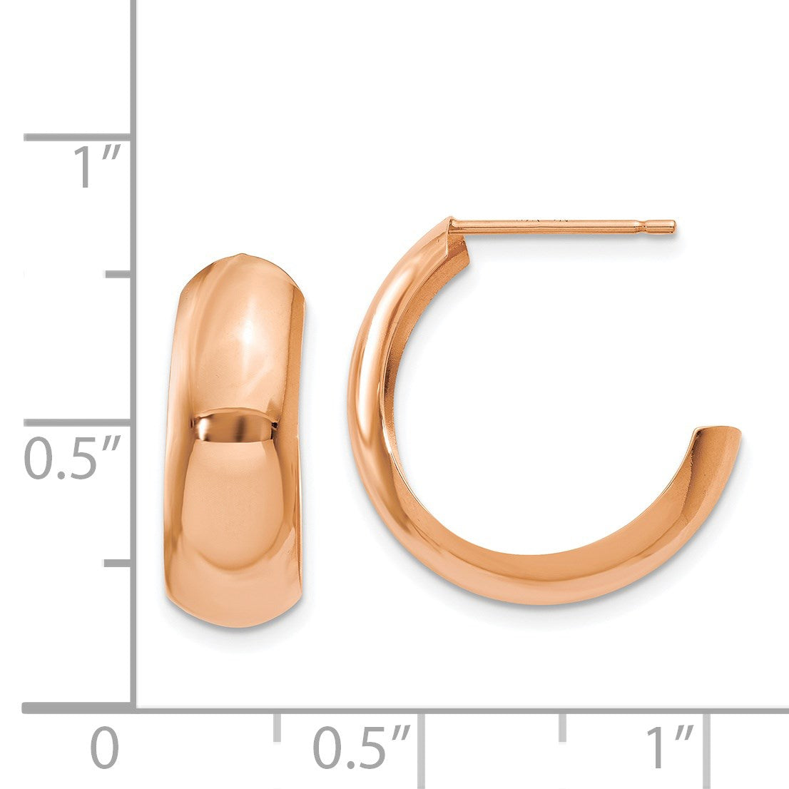 14k Rose Gold 6.5x24mm Polished J-Hoop Post Earrings
