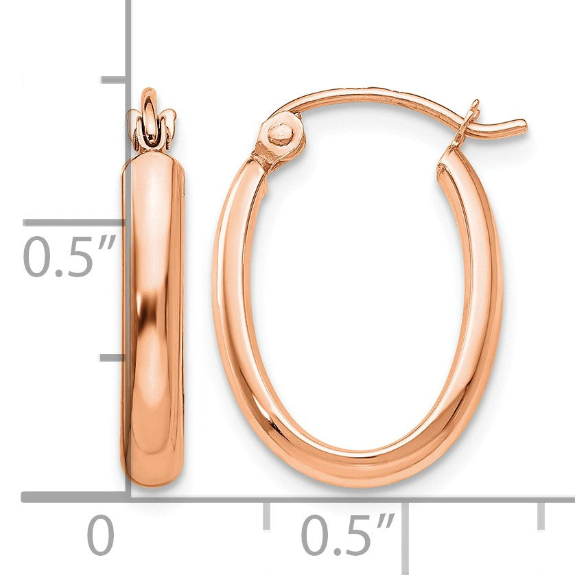 14k Rose Gold 2.75x18mm Polished Oval Tube Hoop Earrings
