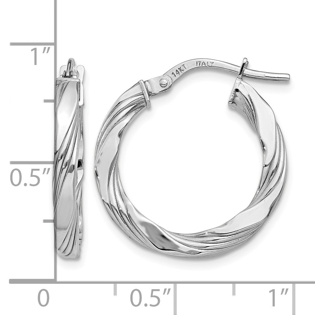 14K White Gold Twisted Textured Hoop Earrings