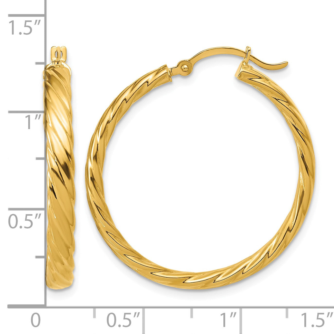 14K Large 3mm Patterned Hoop Earrings