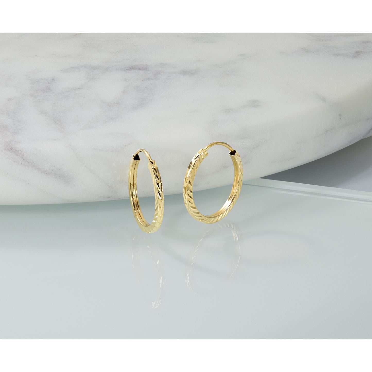 14k 1.35x17mm Diamond-cut Square-Tube Endless Hoop Earrings