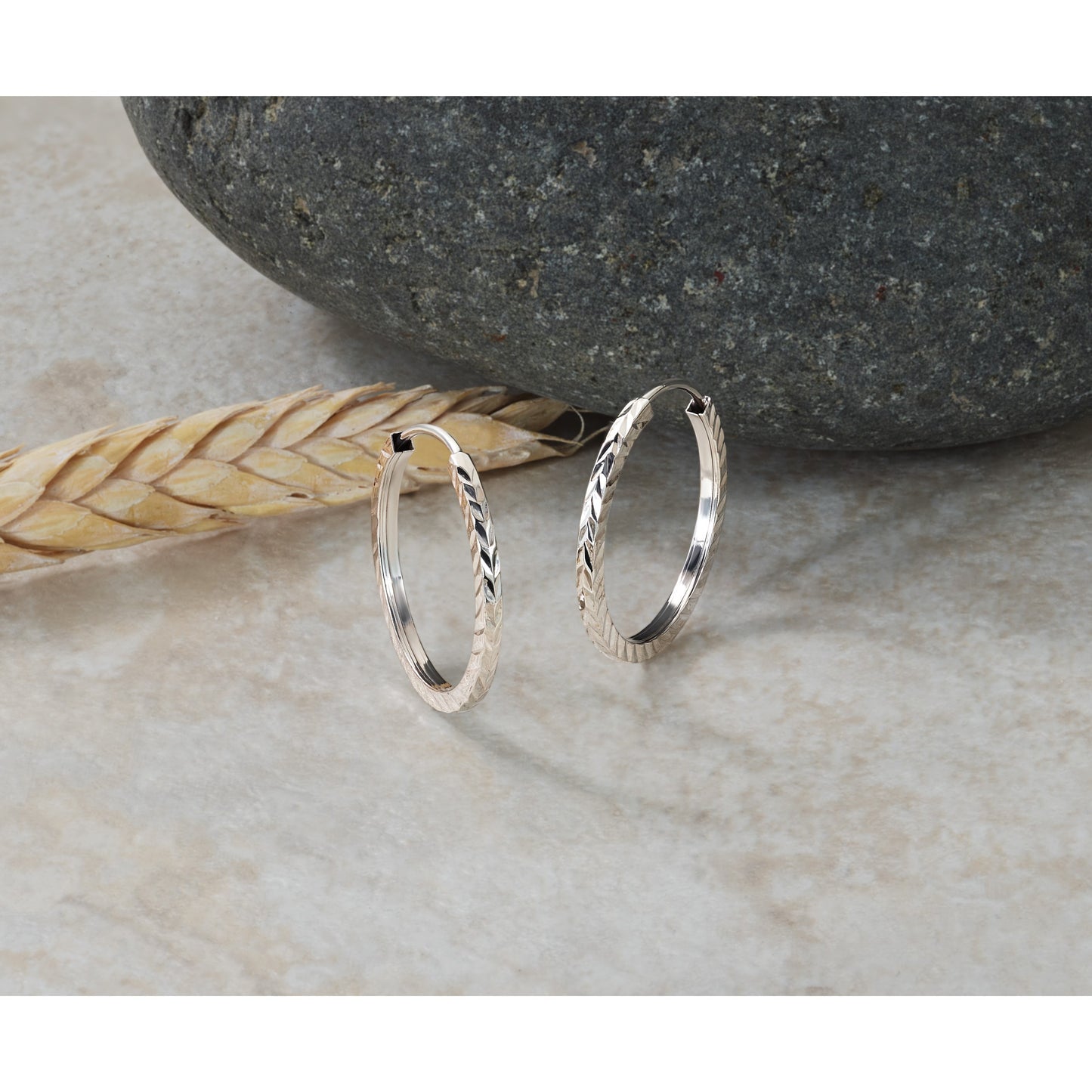 14k White Gold 1.35x20mm Diamond-cut Square-Tube Endless Hoop Earrings