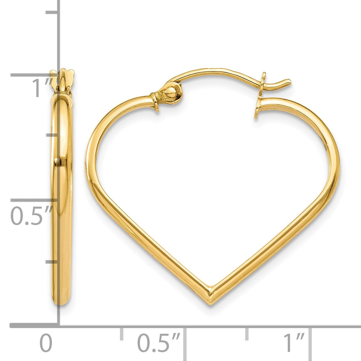 14k Polished 2mm Heart Hoop Earrings