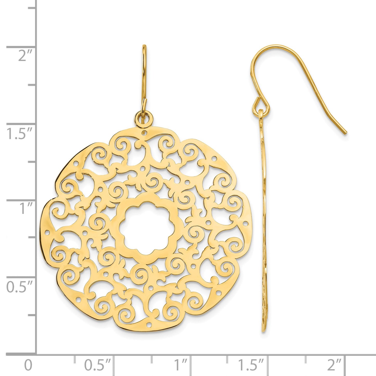 14K Fancy Lace Filigree Circle Dangle French Hook Earrings