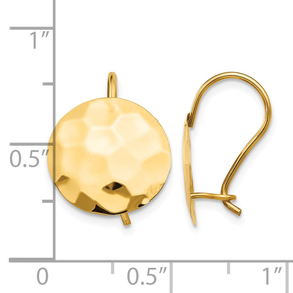 14k Hammered 13mm Circle Disc Kidney Wire Earrings