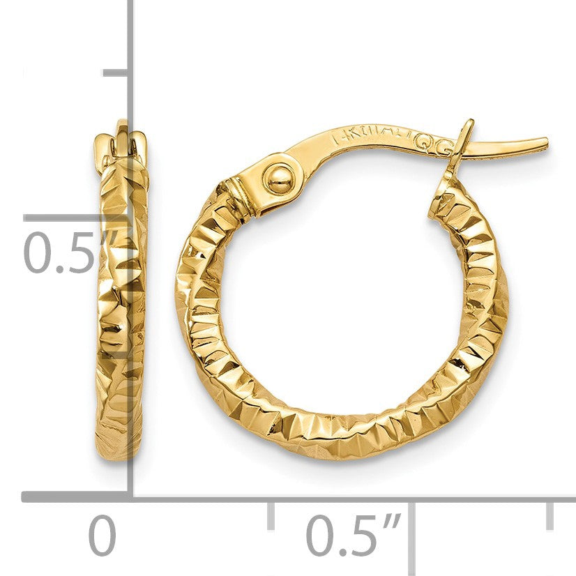 14K Polished and Textured Hoop Earrings