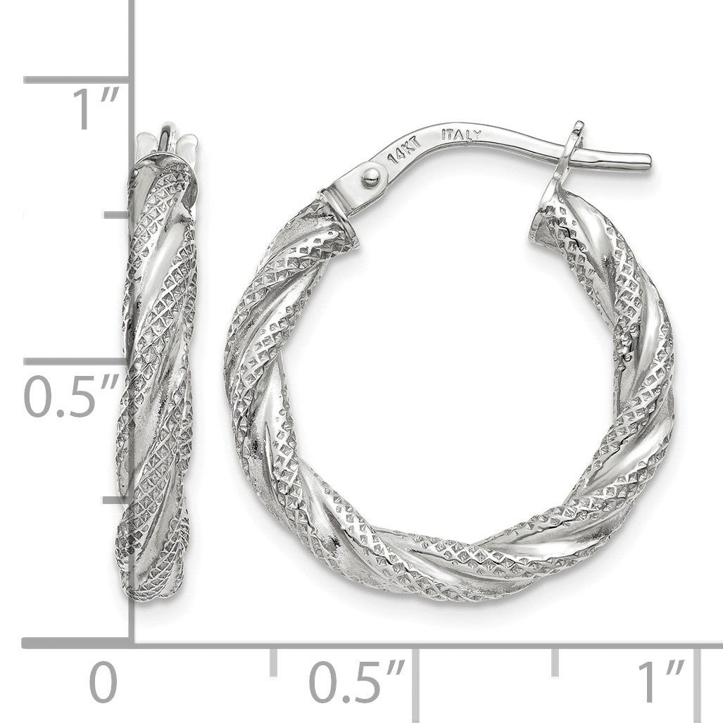 14K White Gold Twisted Textured Hoop Earrings