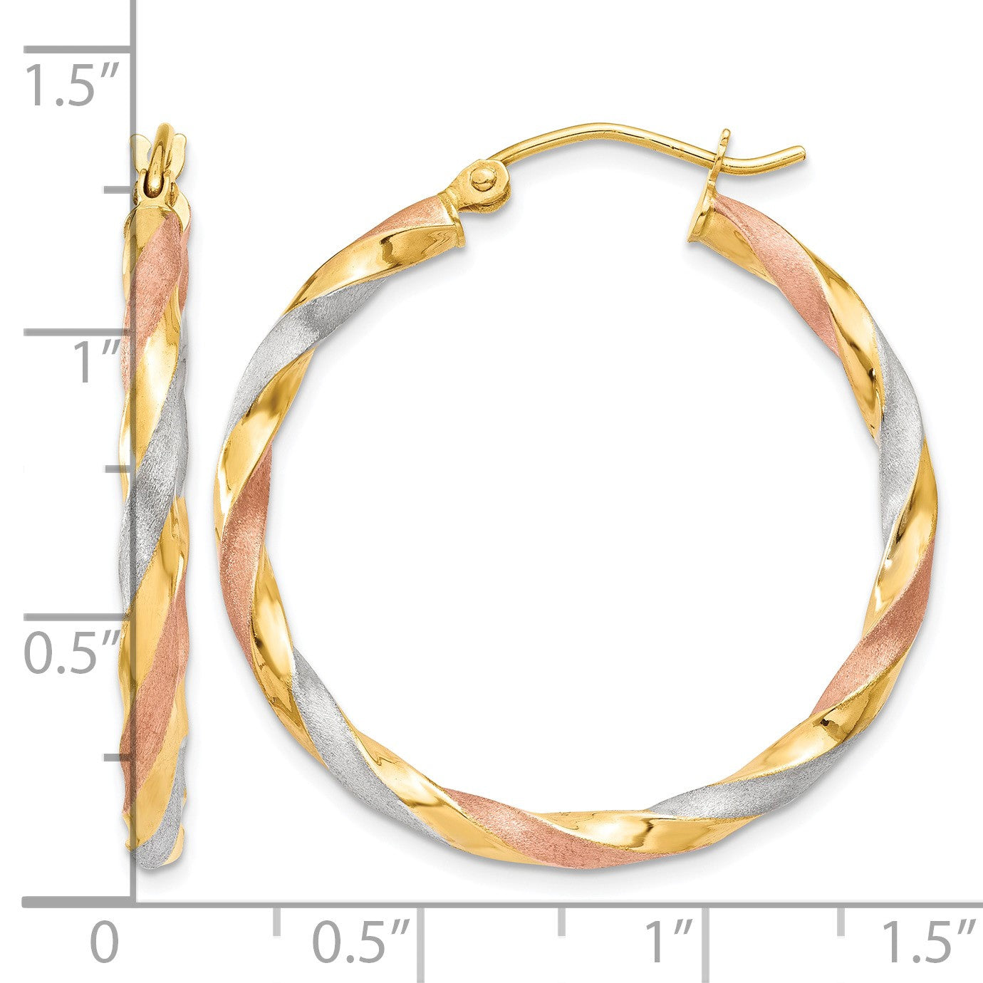 14k White & Rose Rhodium Satin Twisted Hoop Earrings