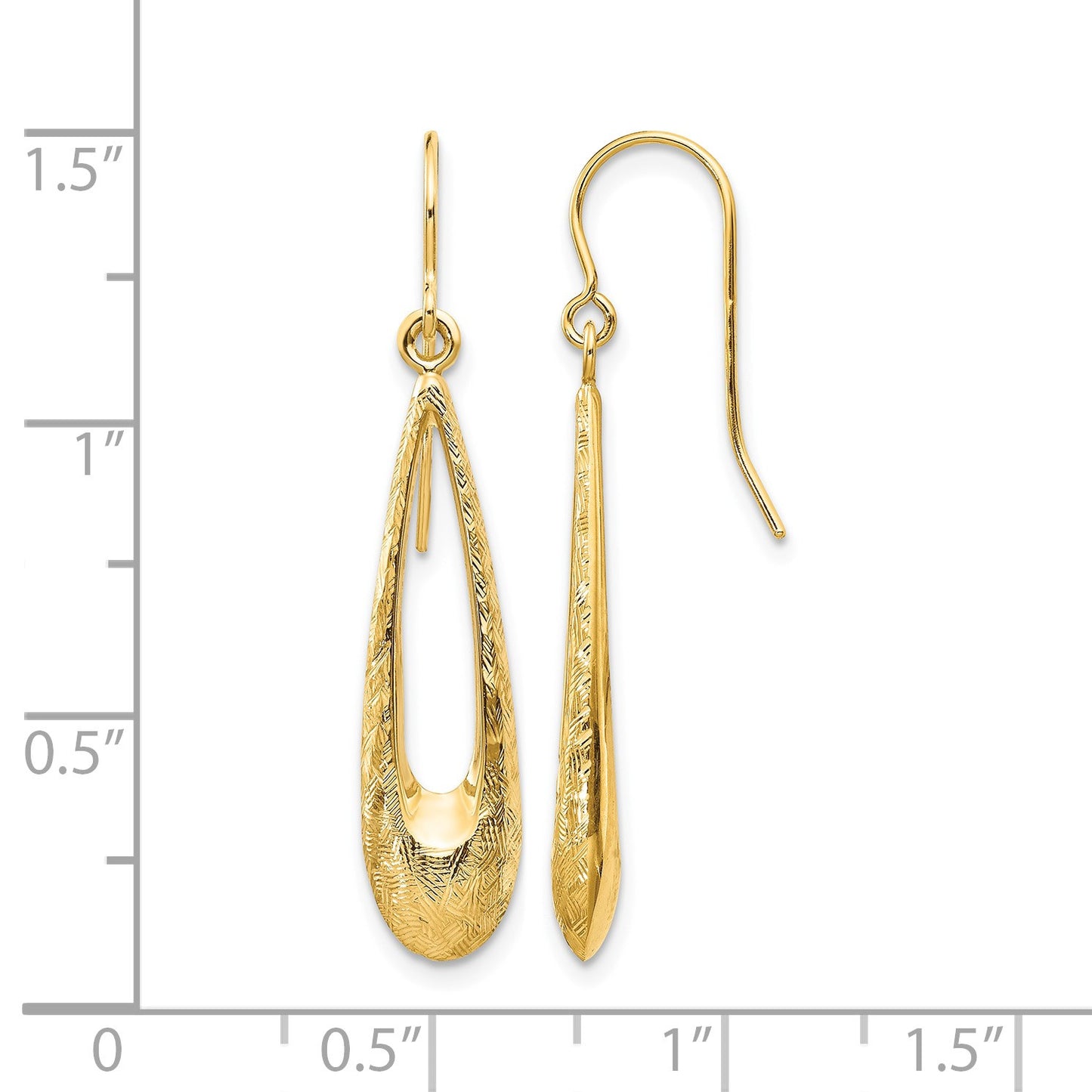 14k Polished and Textured Teardrop Dangle French Hook Earrings