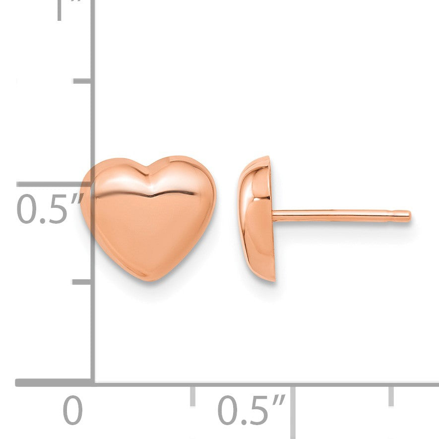 14k Rose Gold 8.6mm Polished Heart Post Earrings