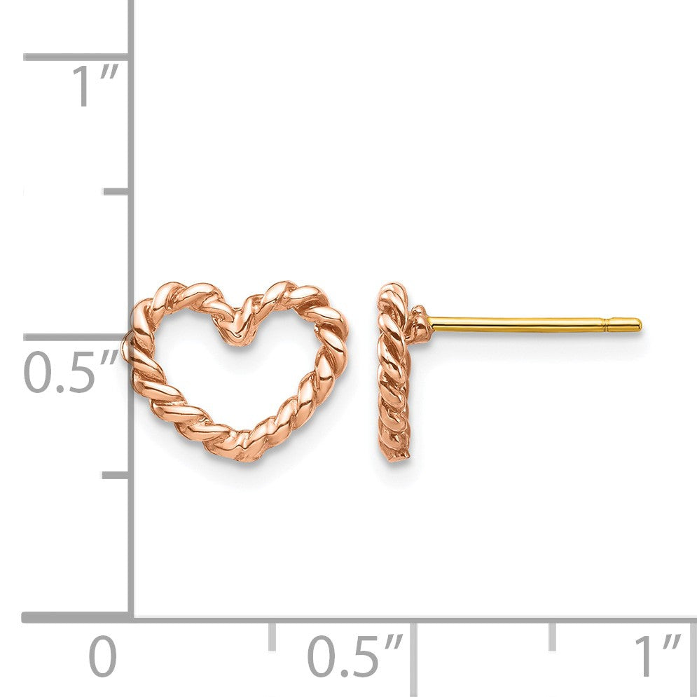 14K Rose Gold Polished Open Twisted Heart Post Earrings
