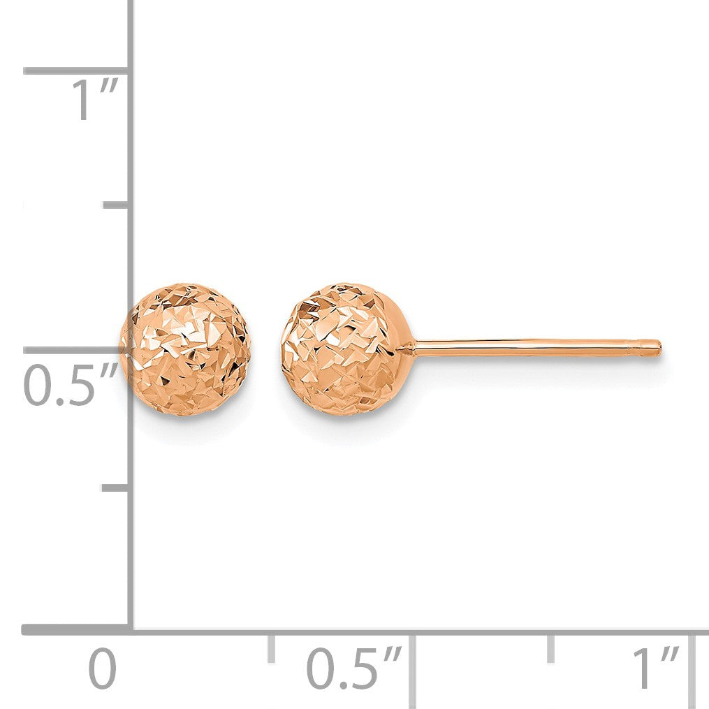 14k Rose Gold 6mm Diamond-cut Puffed Ball Post Earrings