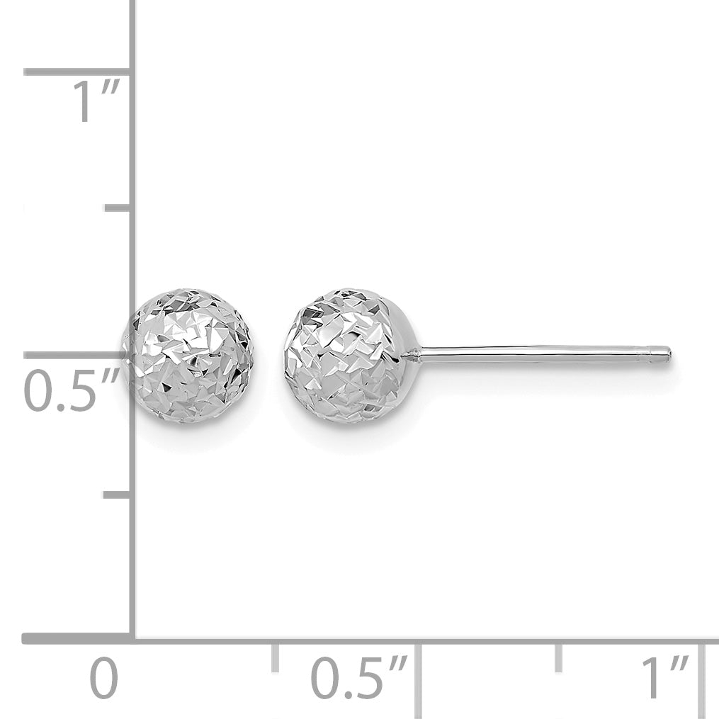 14k White Gold 6mm Diamond-cut Puffed Ball Post Earrings