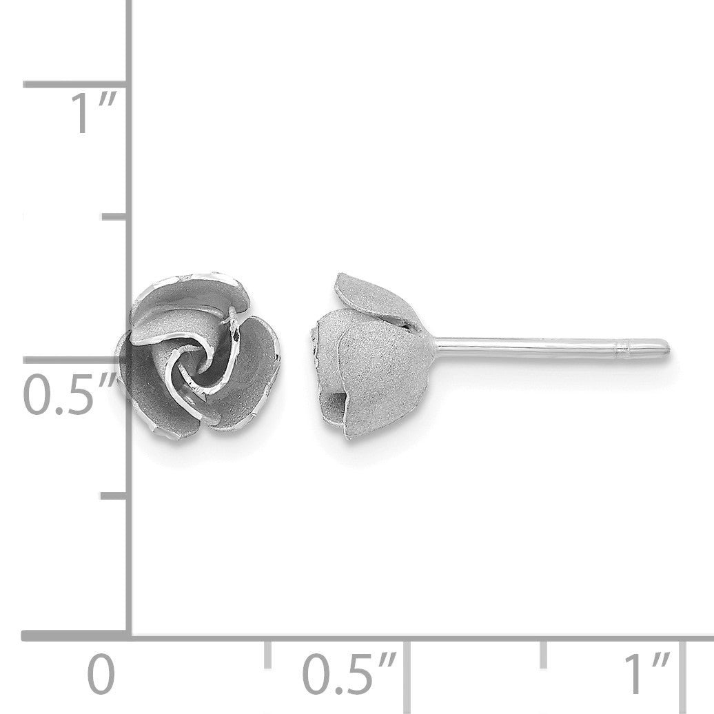 14k and White Rhodium Satin Finish D/C Rose Post Earrings with Yellow Gold Earring Backs