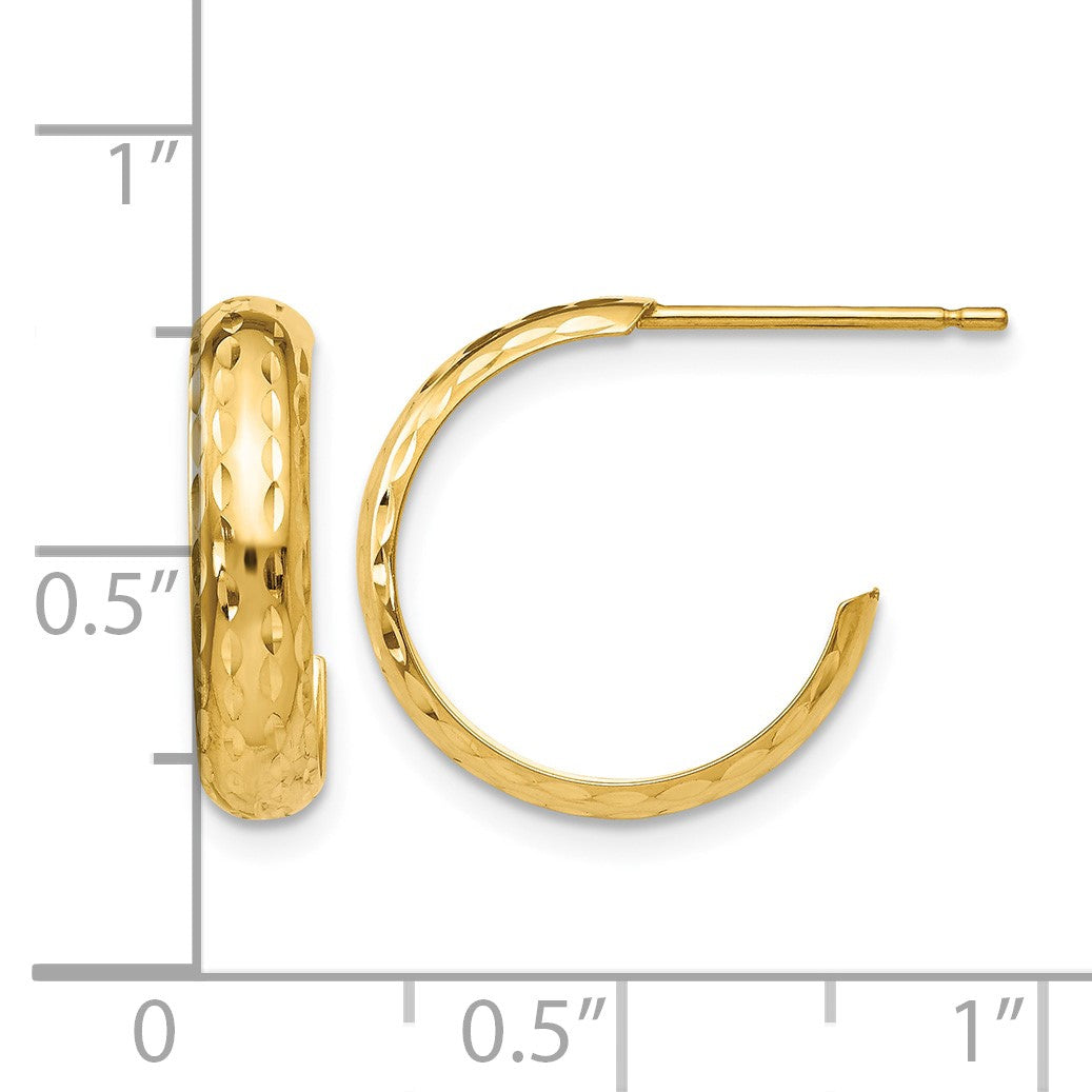 14k Diamond-cut 3mm J-Hoop Earrings