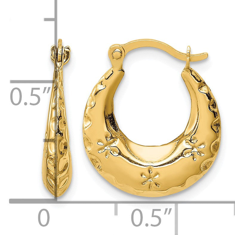 14k Textured Stamped Hoop Earrings