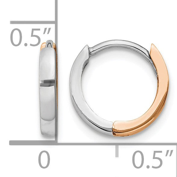 14k Two-tone Rose and White Gold 1.75mm Hinged Hoop Earrings
