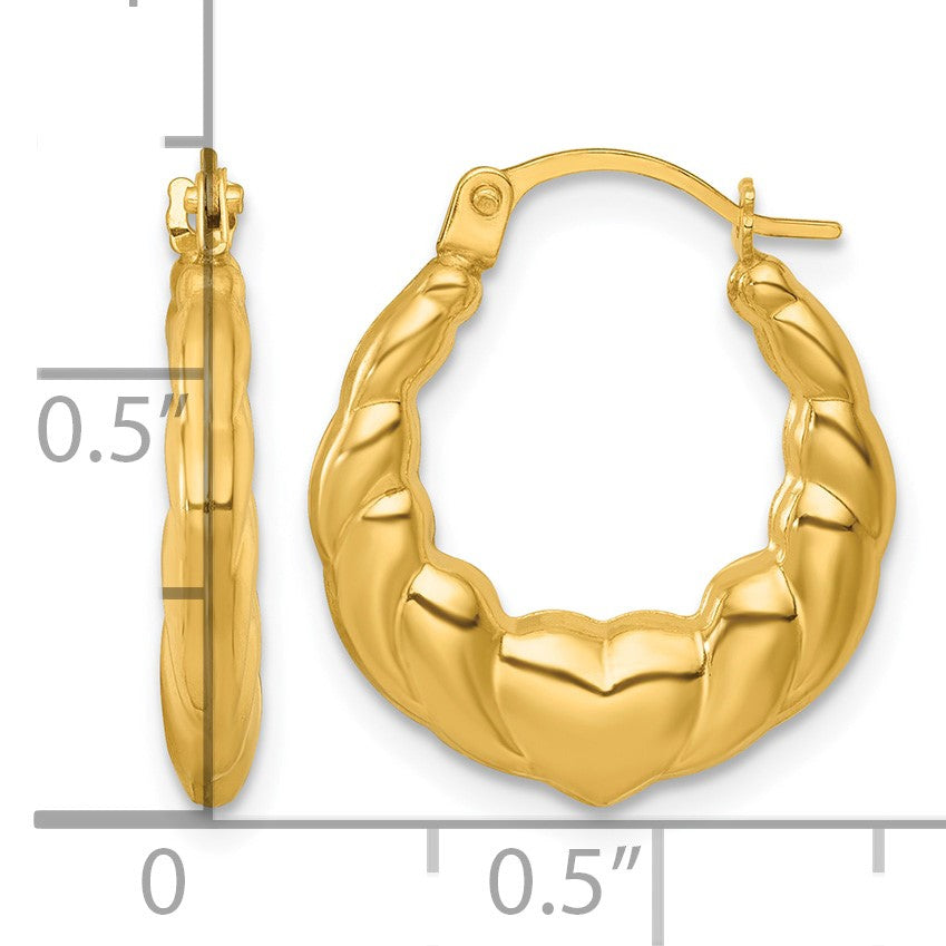 14k Polished Heart Scalloped Round Hollow Hoop Earrings