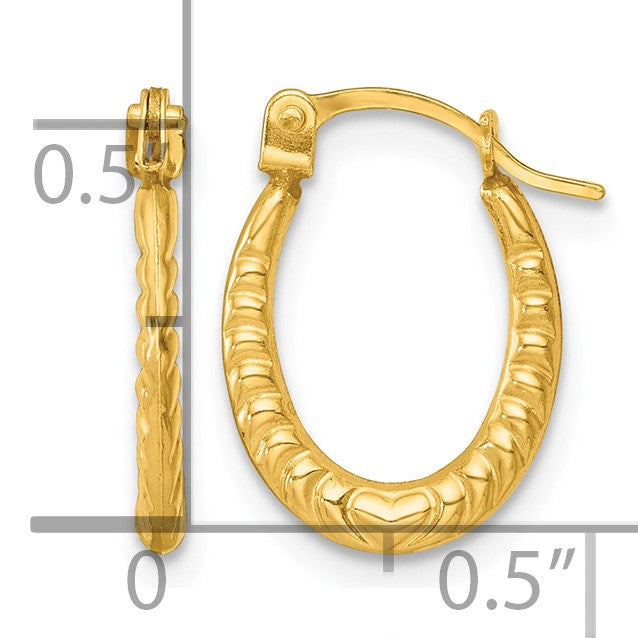 14k Polished Heart Scalloped Oval Hollow Hoop Earrings