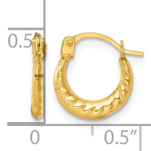 14k Polished Scalloped Twisted 1.5 x 11.00mm Hollow Hoop Earrings