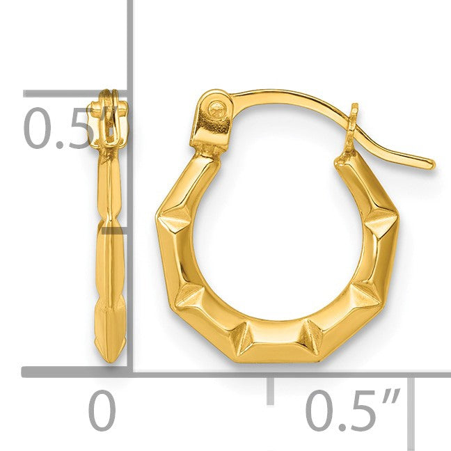 14k Polished and Grooved 1.7 x 11.00mm Hollow Hoop Earrings