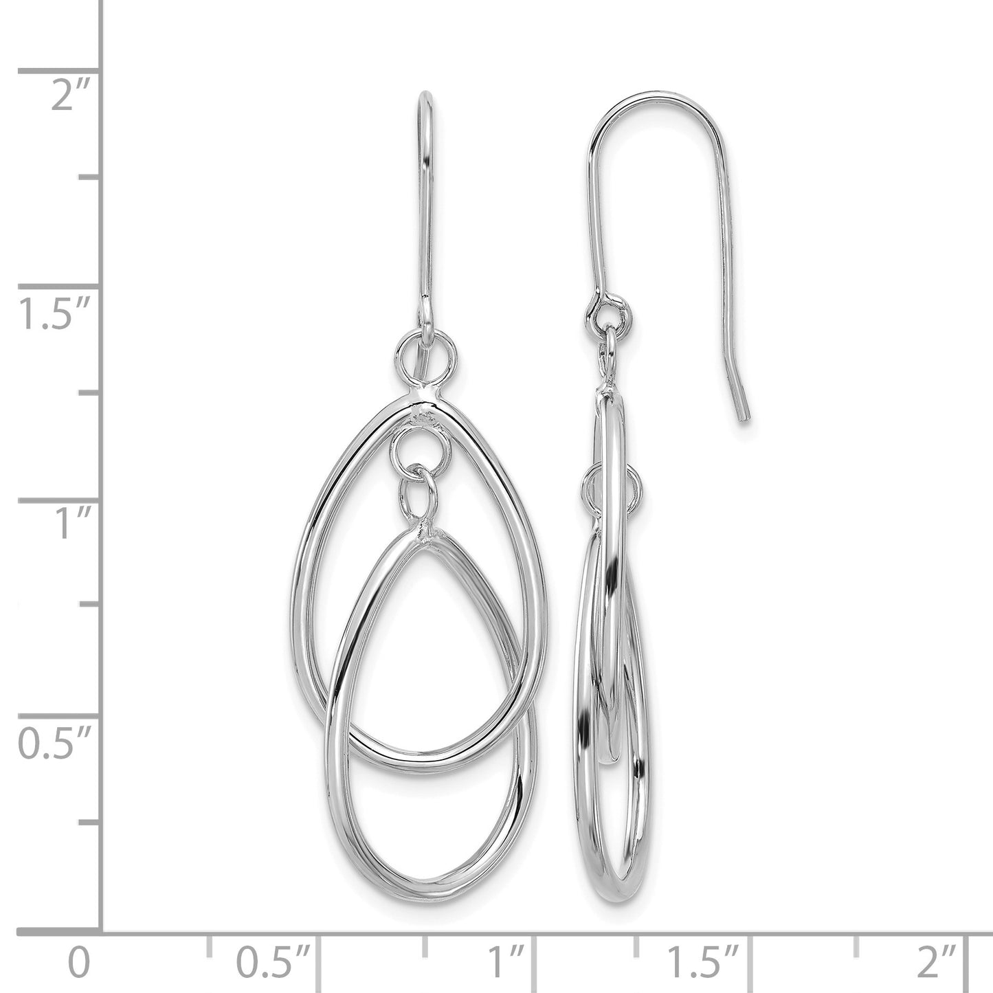 14k White Gold Double Teardrop Dangle Wire Earrings