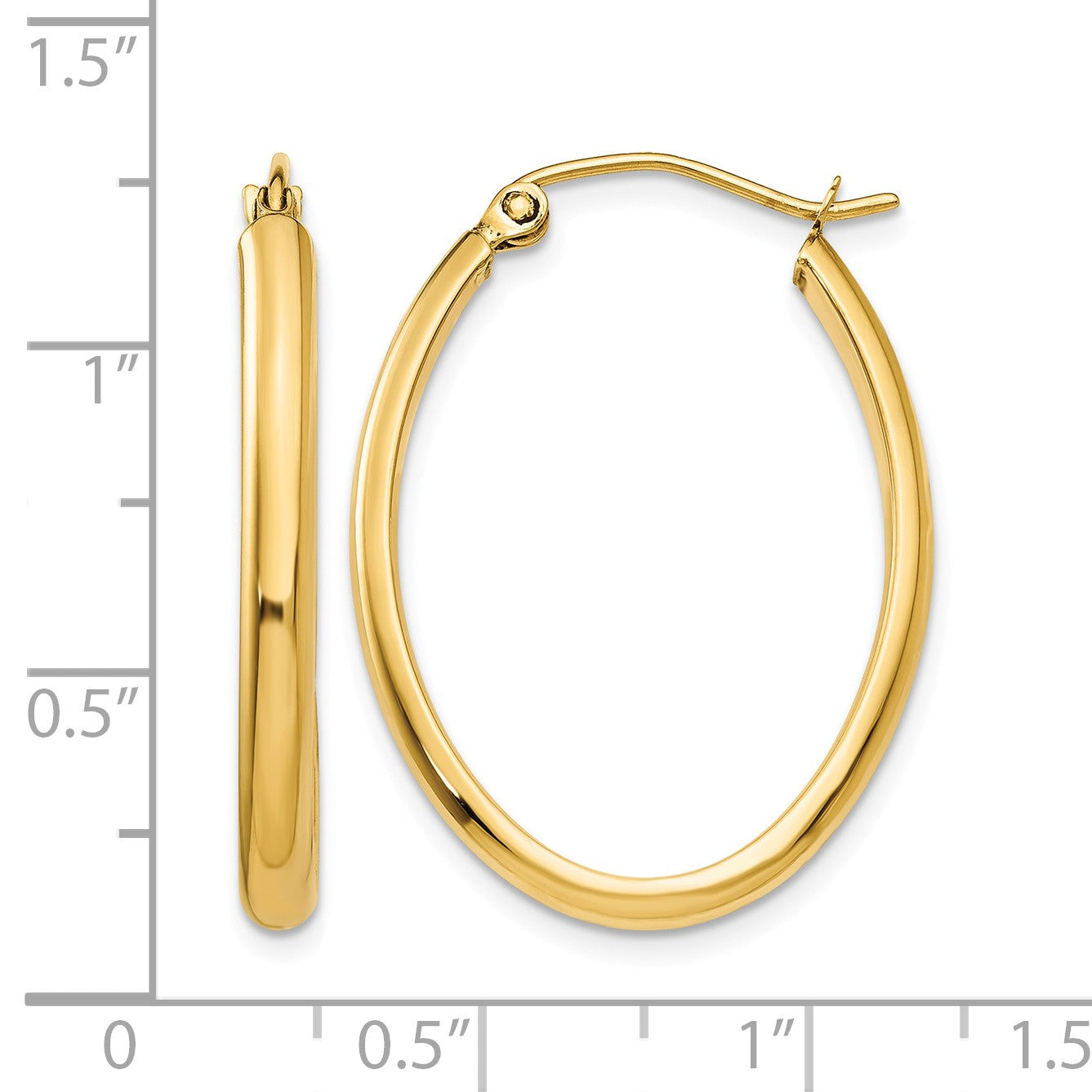 14k 3x29mm Oval Tube Hoop Earrings