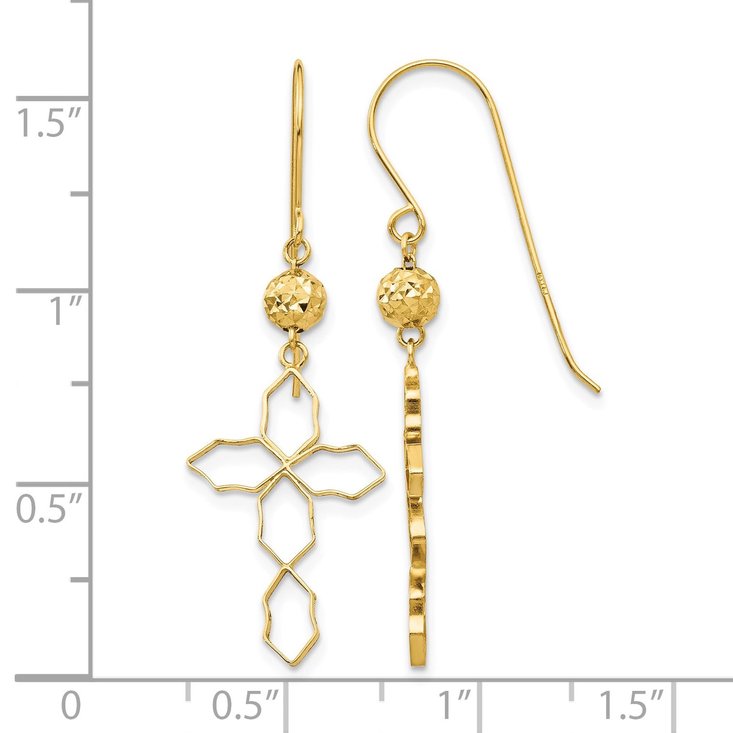 14k Geometric Cross Dangle French Hook Earrings