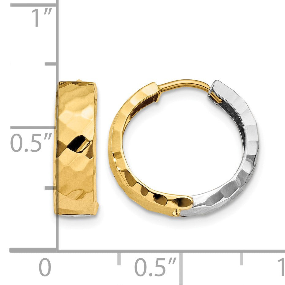 14k Two-tone Textured Hinged Hoop Earrings