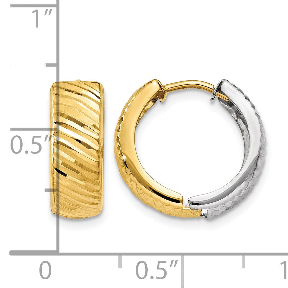 14k Two-tone Textured Hoop Earrings