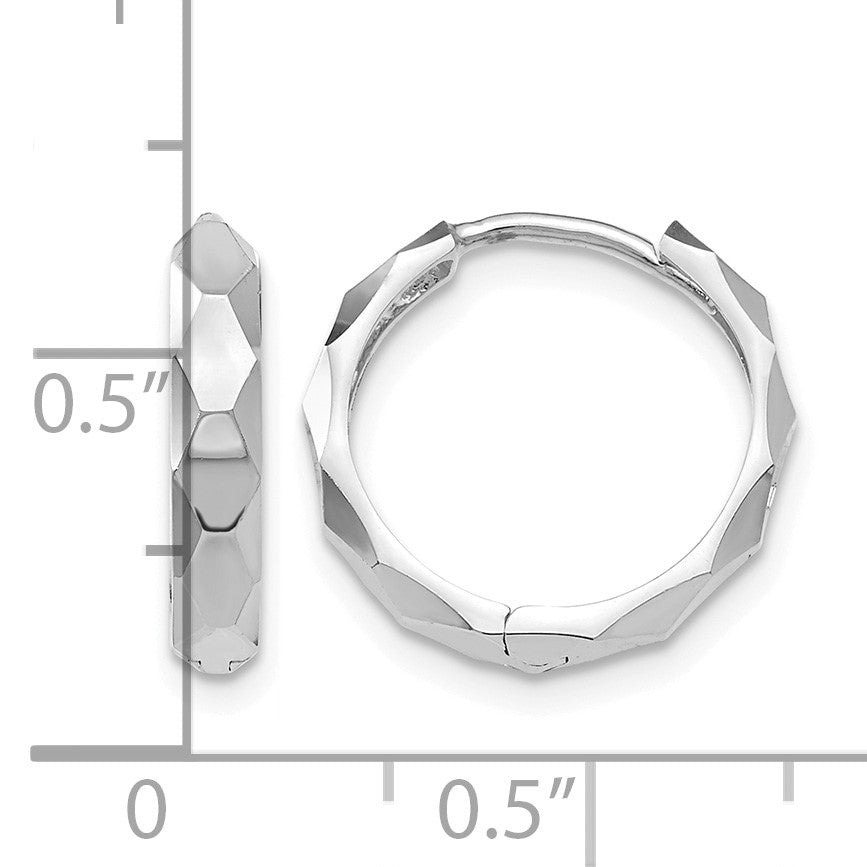 14k White Gold Diamond-cut Hoop Earrings