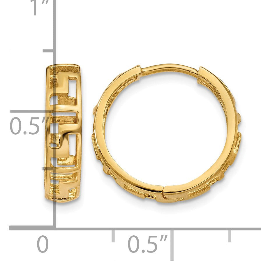 14k Greek Key Hinged Hoop Earrings