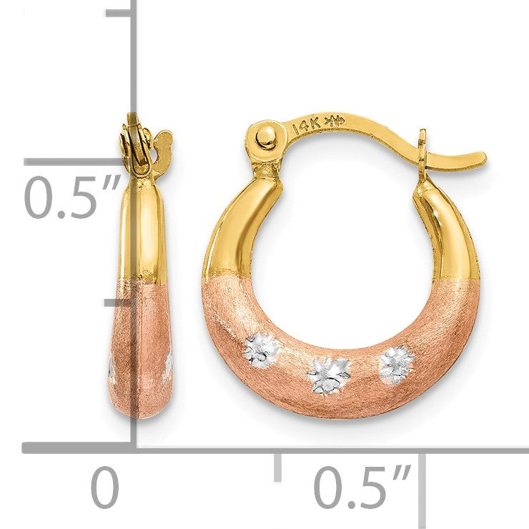 14K & White and Rose Rhodium Flower Hoop Earrings