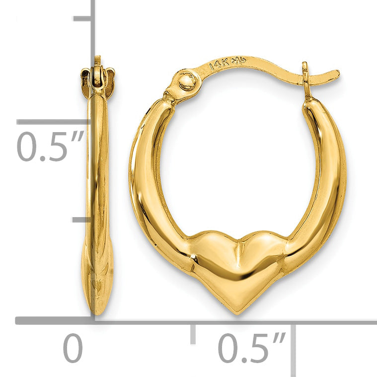 14K Heart Hoop Earrings