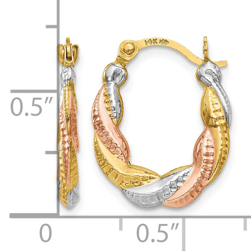 14K & White and Rose Rhodium Hollow Scalloped Hoop Earrings