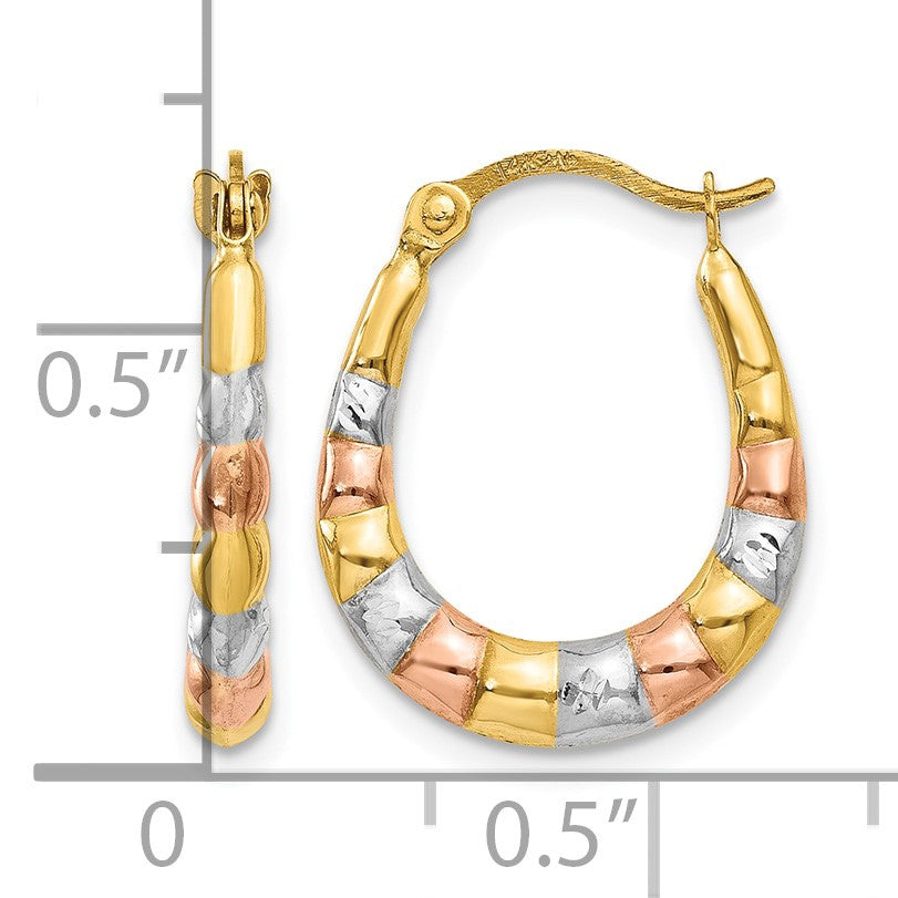 14K & White and Rose Rhodium Hollow Scalloped Hoop Earrings