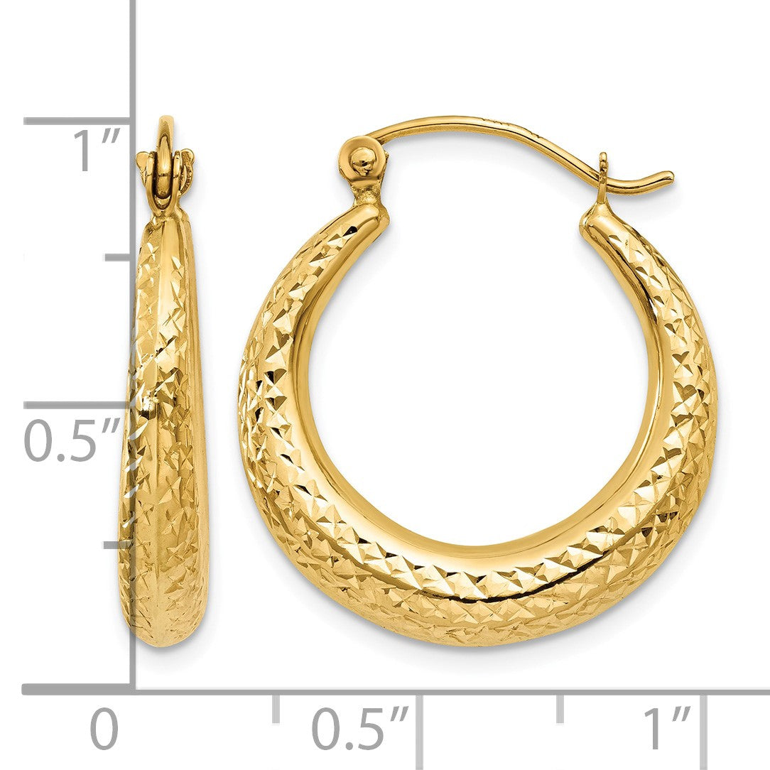 14K Diamond Cut Hollow Hoop Earrings