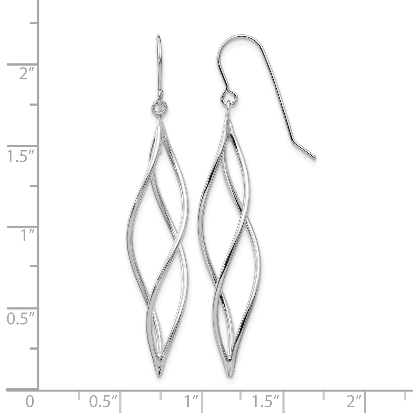14k White Gold Polished Long Twisted Swirl Drop French Hook Earrings
