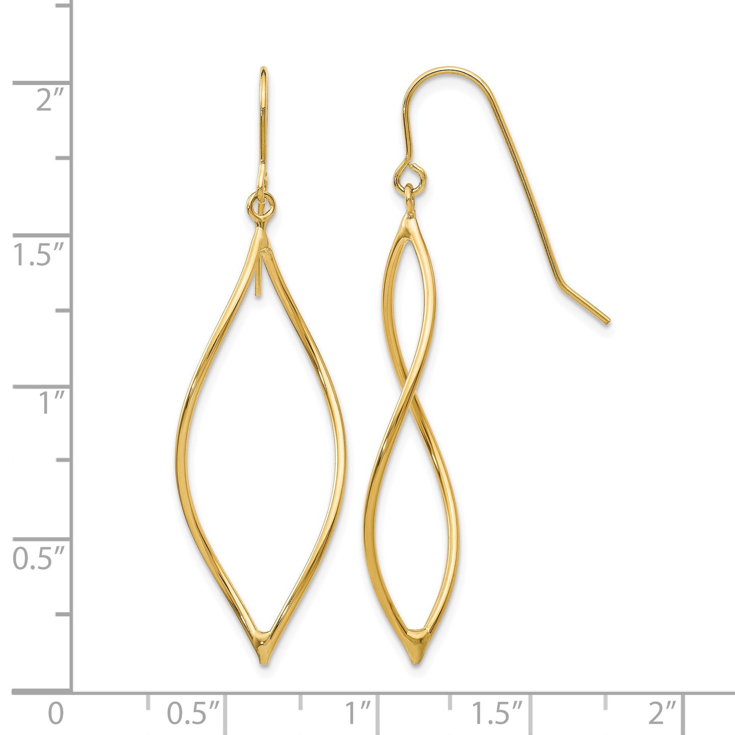 14k Polished Twisted Oblong Dangle French Hook Earrings