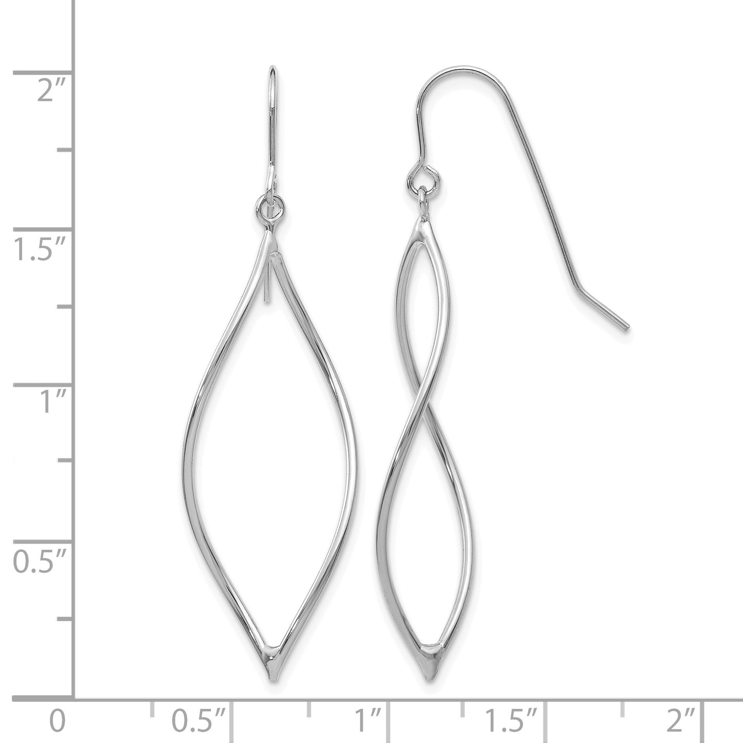 14k White Gold Polished Twisted Oblong Dangle French Hook Earrings