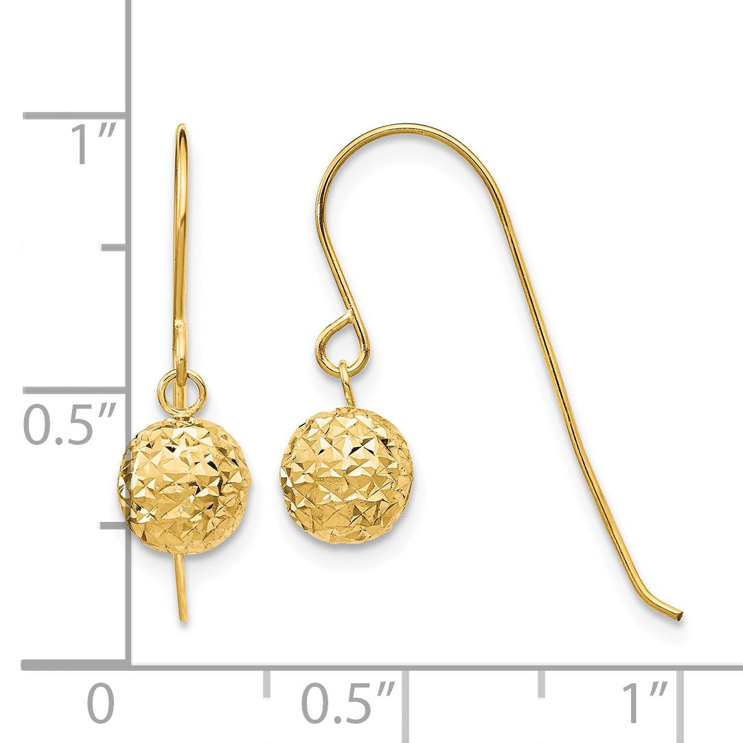 14K 6mm Diamond-cut Bead Dangle French Hook Earrings