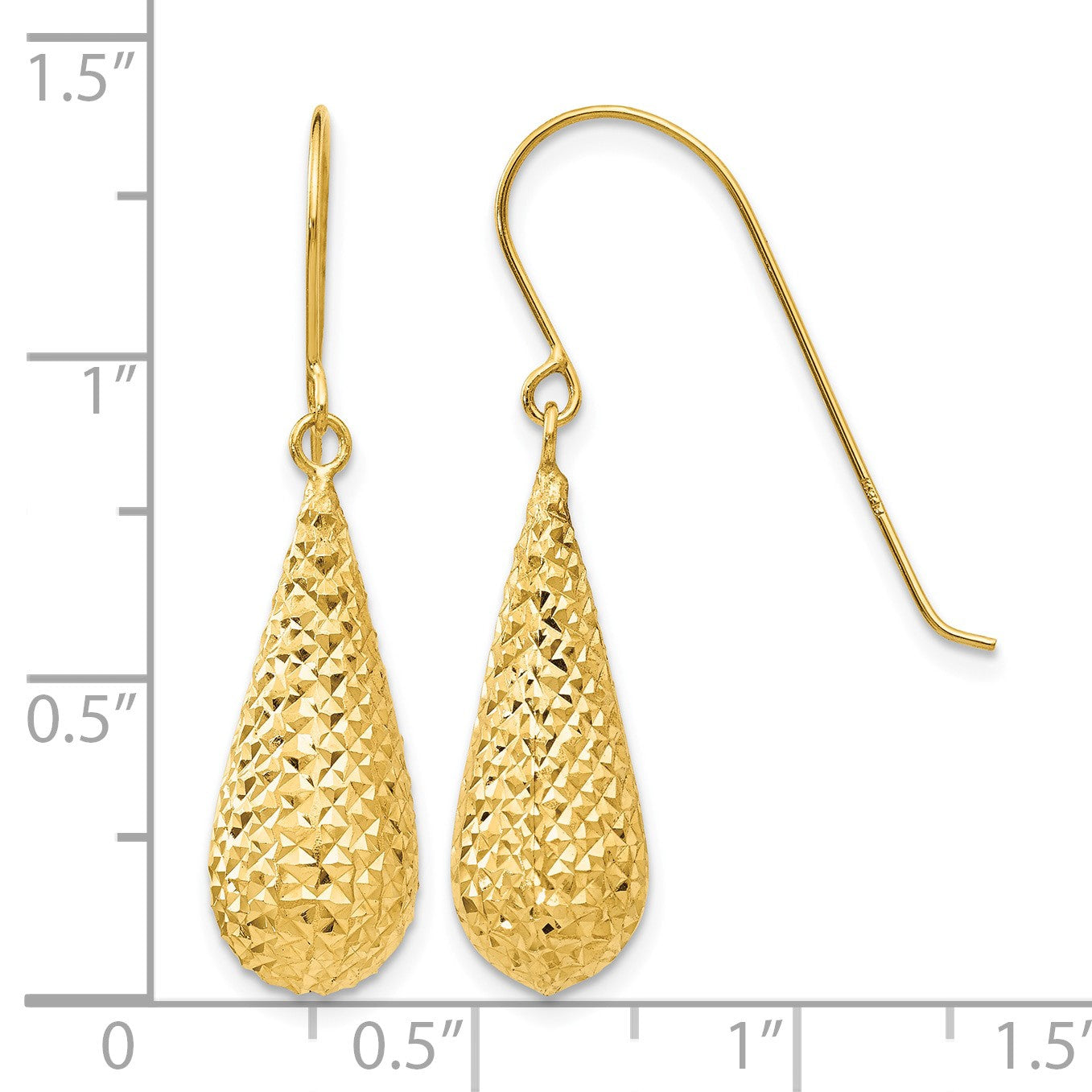 14K Diamond-cut Puffed Teardrop Dangle French Hook Earrings