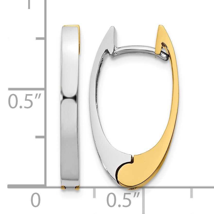 14k Two-tone V Shaped Hinged Hoop Earrings
