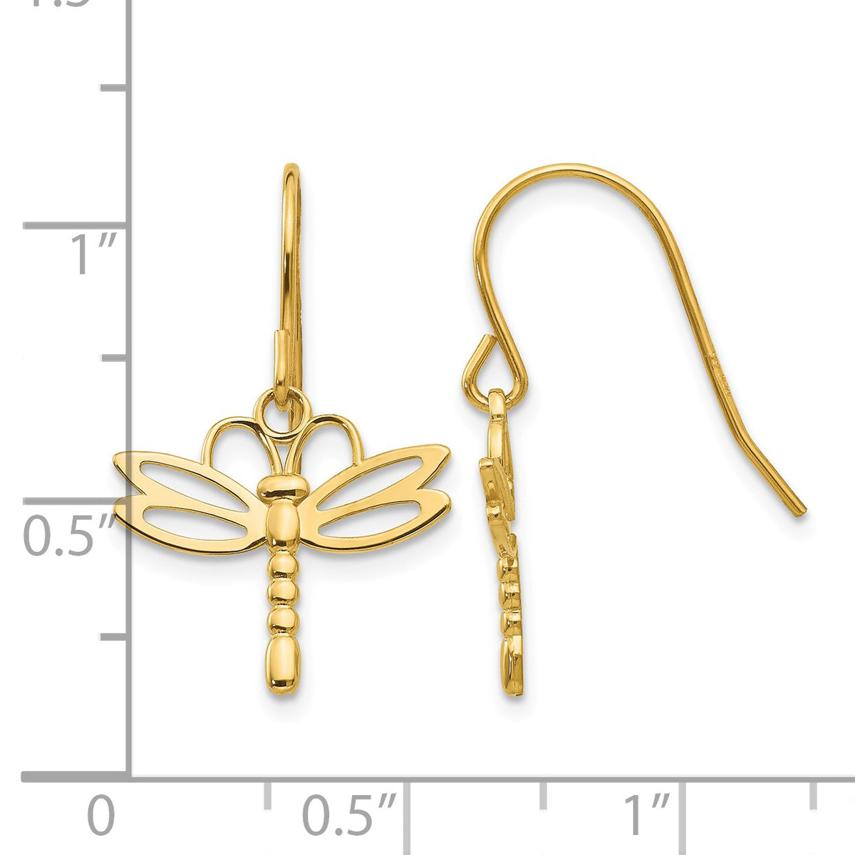 14k Polished Dragonfly Dangle French Hook Earrings