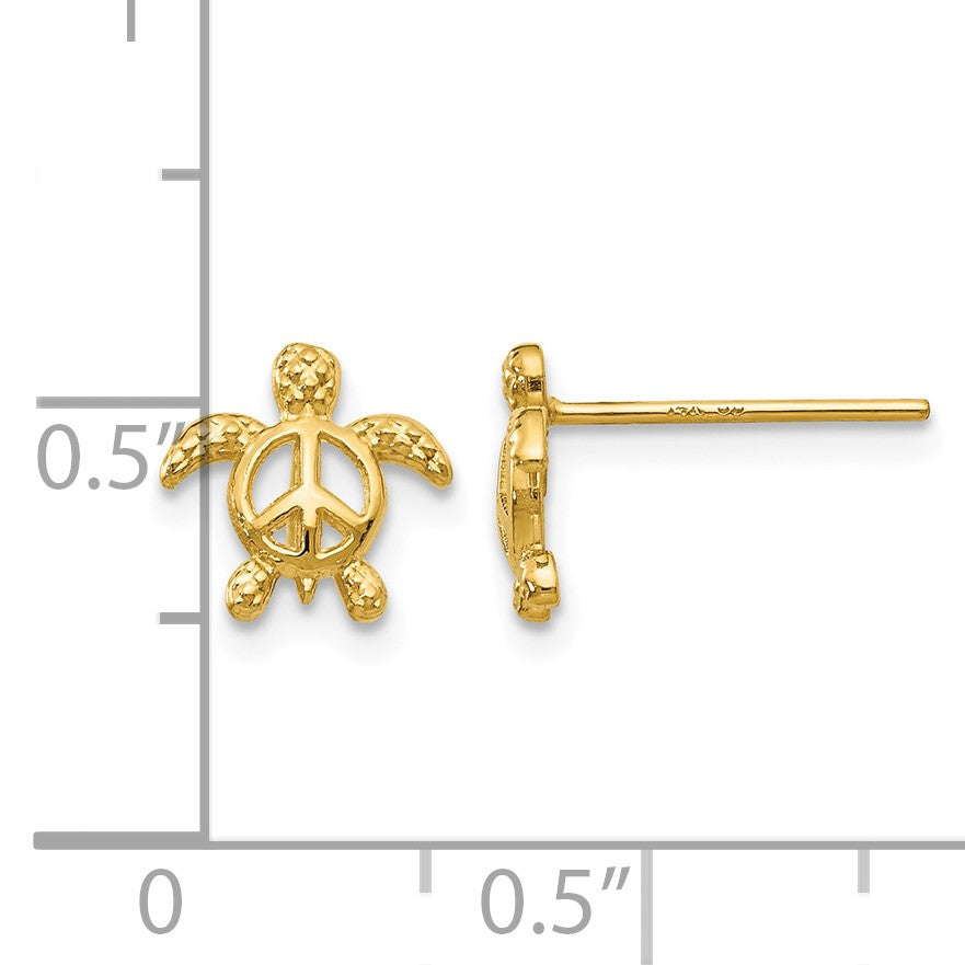 14k Peace Symbol Turtle Post Earrings